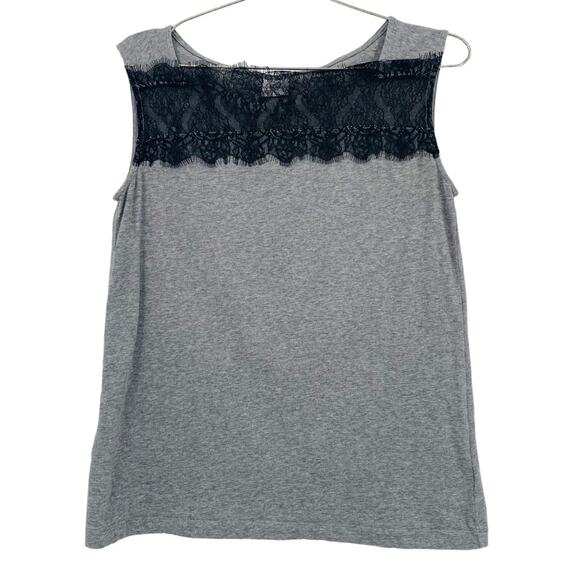 CAbi Gray and Black Lacey Trim Sleeveless Blouse Top - Picture 2 of 5